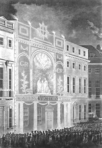 Samling på Portman Square för att se en belysning för freden mellan Storbritannien och Frankrike, 1806 av English School
