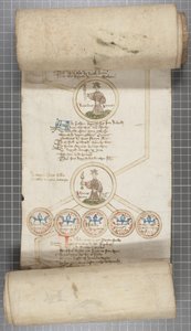 Genealogisk rulle över kungarna av England, ca 1440-79 (penna och bläck på pergament) av English School