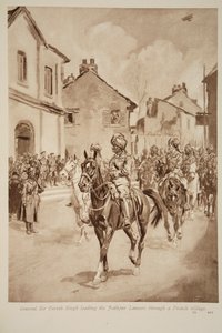 General Sir Pertab Singh ledde Jodhpur Lancers genom en fransk by, 1914-19 av English School