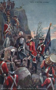 General Wolfe klättrar på Abrahams höjder, Quebec, 1759 av English School