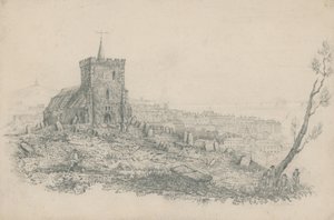 Allmän bild av en kyrka och kyrkogård i Brighton av English School