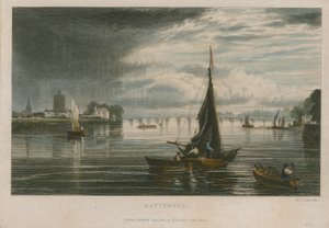 Allmän vy av båtar på Themsen vid Battersea av English School