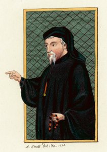 Geoffrey Chaucer (färgad gravyr) av English School