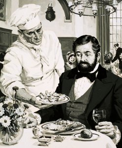 George Crum, uppfinnaren av potatischipsen, presenterar sin skapelse av English School