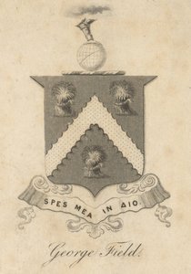 George Field, Armorial bookplate, från "Chromatics, or, An essay on the analogy and harmony of colours", av George Field av English School