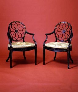 George III eboniserade och förgyllda fåtöljer i Chippendale-stil, slutet av 1700-talet. av English School