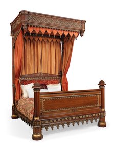 George IV halvtestarsäng, ca 1830 (paketförgylld ek och siden) av English School
