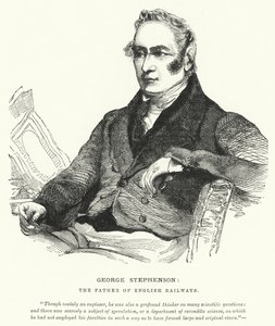 George Stephenson, de engelska järnvägarnas fader (gravyr) av English School
