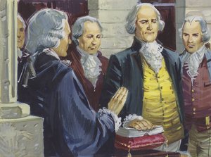 George Washington svurs in som USA:s första president i New York av English School