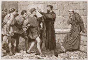George Wishart skyddar sin blivande lönnmördare, illustration från "The History of Protestantism" av James Aitken Wylie (1808-1890), pub. 1878 (gravyr) av English School