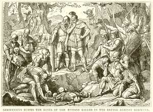 Germanicus begraver benen av den dödade romaren i slaget mot Hermann
