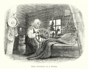 Girl Spinning in a Saeter (gravyr) av English School