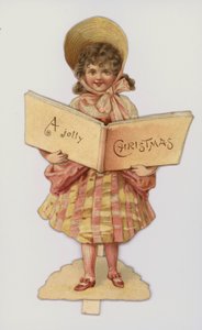 Flicka som håller i en bok: Julkort (kromolit) av English School