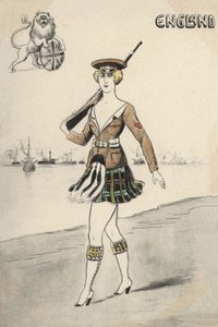 Flicka i skotsk uniform (färg litho) av English School