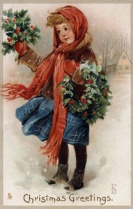 Tjej som säljer järnek och julkransar (chromolitho) av English School