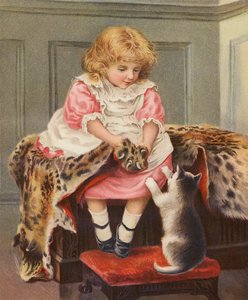 Flicka med leopardskinn och tamkatt (kromolit) av English School