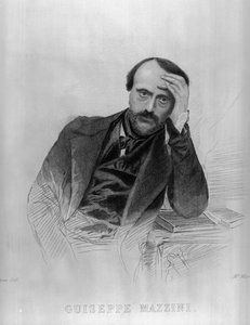 Giuseppe Mazzini, från "The Drawing Room Portrait Gallery of Eminent Personages" (gravyr) (svart foto) av English School