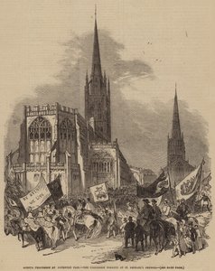 Godiva Procession på Coventry Fair, Processionen formerar sig vid St Michael