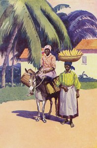 På väg till marknaden, Jamaica (färglitografi) av English School