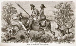 Går till marknaden - landvägen, illustration från The Pictorial Edition of the Life and Discoveries of David Livingstone av J. Ewing Richie, pub. av A. Fullarton & Co., 1876 av English School