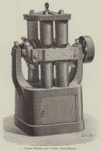 Gramme Machine, med 8 vertikala elektromagneter (gravyr) av English School