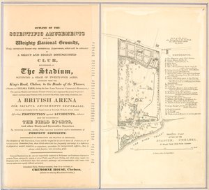 Markplan och översikt över nöjen på The Stadium, Chelsea av English School