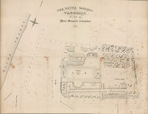 Markplan för Vauxhall Gardens, London av English School