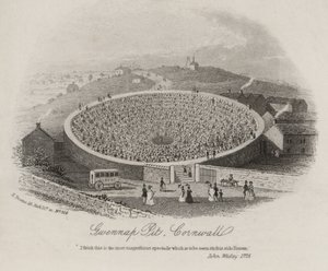 Gwennap Pit, Cornwall, där John Wesley predikade vid ett flertal tillfällen mellan 1762 och 1789 (gravyr) av English School