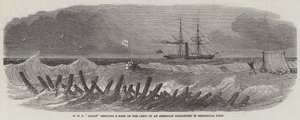 HMS "Alban" räddar en del av besättningen på en amerikansk brigantin i Serranilla Keys (gravyr) av English School