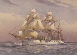 HMS Calliope, kryssare av 3:e klass (färglitografi) av English School