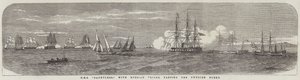HMS "Dauntless", med ryska priser, passerar den svenska flottan (gravyr) av English School