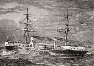 HMS Inflexible, Invincible Class Battlecruiser of the British Royal Navy, illustration från 