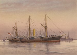 HMS Mohawk, kryssare av 3:e klass (färglitografi) av English School