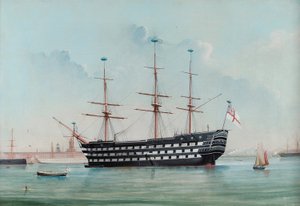 HMS Victory i Portsmouth Harbour, ca 1860 av English School