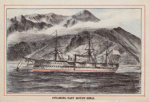 HM Indiskt trupptransportfartyg: Ångande förbi Mount Sinai (kolorerad gravyr) av English School
