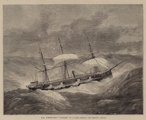 HM Turret-Ship "Captain" i en storm under den senaste kryssningen (gravyr) av English School