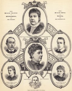 HKH Prinsessan Christian av Schleswig-Holstein och HKH Prinsessan Henrik av Battenberg och deras barn (gravyr) av English School