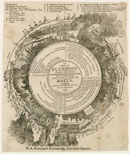 H A Barkers syn på Flushing under belägringen av Malta, 1810, Panorama, Leicester Square, London av English School