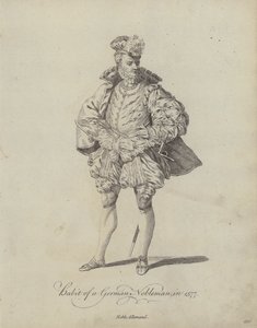 En tysk adelsmans klädsel år 1577 (gravyr) av English School