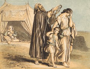 Hagar och Ismael skickade iväg (färgad gravyr) av English School