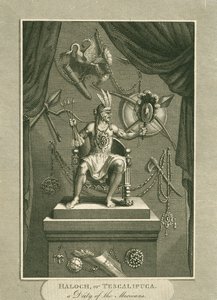 Haloch, eller Tescalipuca, en mexikanernas gudom, illustration från The World: eller universums nuvarande tillstånd, som är en allmän och komplett samling av moderna resor och resor, av Cavendish av English School