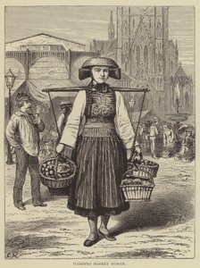 Hamburg Market Woman (gravyr) av English School