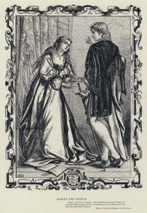 Hamlet och Ophelia, Hamlet, prins av Danmark, akt III, scen 1 (gravyr) av English School