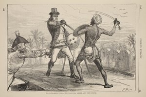 Hand-to-hand-strid mellan Mr. Shore och Goojur, illustration från Cassells Illustrated History of England av English School