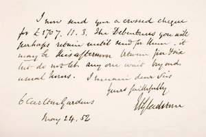 Handskrift och signatur av William Eward Gladstone, 1852 av English School