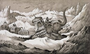 Hannibal (247-c.183 f.Kr.) och hans krigselefanter korsar Alperna av English School