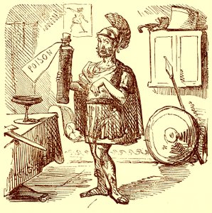 Hannibal gör det vanliga snygga och passande talet Previous to Killing Himself, illustration från The Comic History of Rome av Gilbert Abbott a Beckett, publicerad ca 1850 (digitalt förbättrad bild) av English School