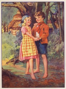Hans och Greta (färglitografi) av English School