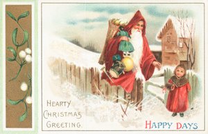 Glada dagar - tomte och flicka, julkort av English School