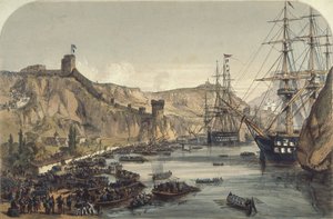 Balaklavas hamn i riktning mot Svarta havet, 1859 av English School